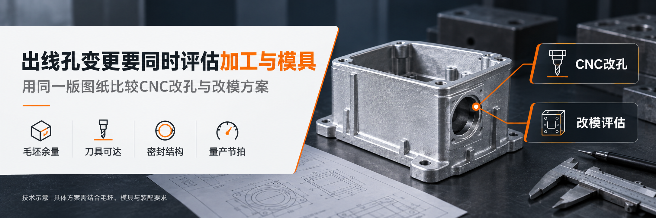 电机接线盒开模后修改出线孔，什么时候可用CNC，什么时候要改模？